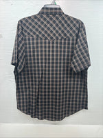 New Men’s ELY Cattleman Black Brown Plaid Short Sleeve Pearl Snap XL T-29