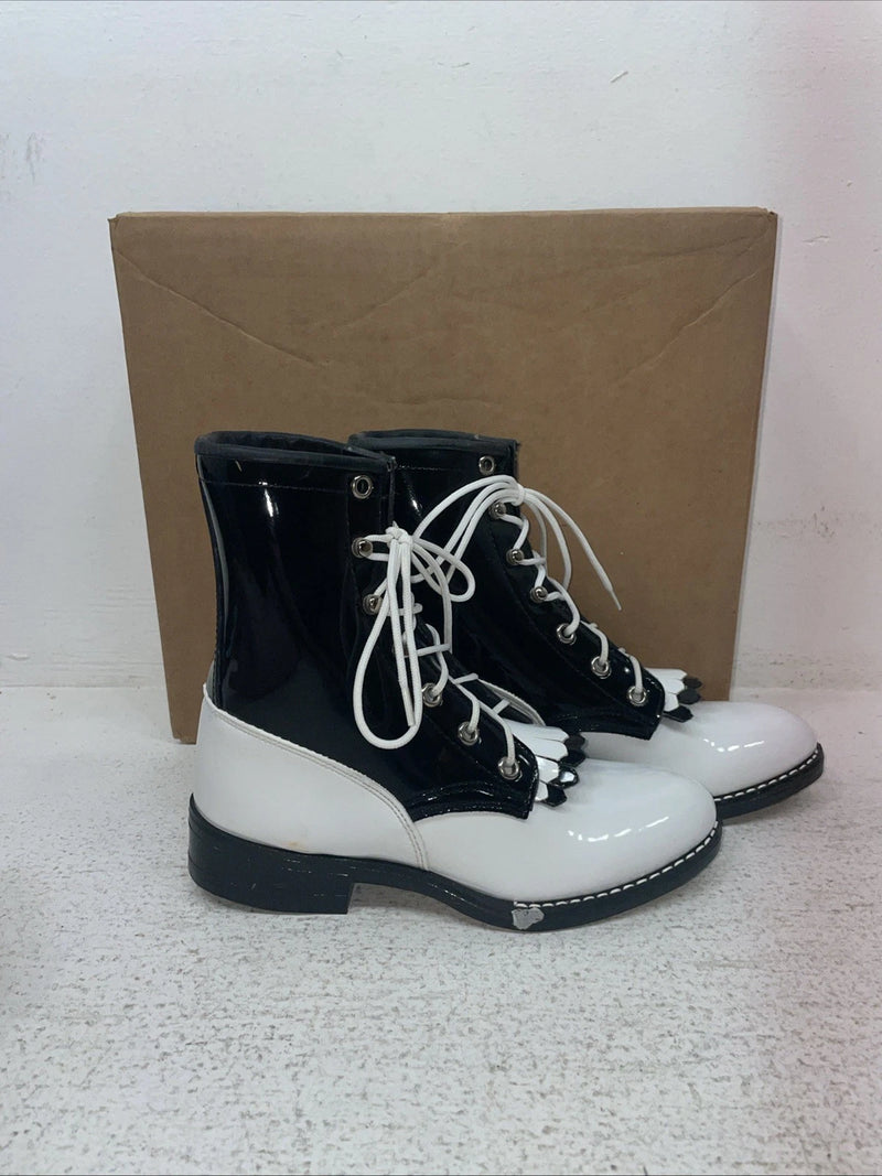 New Children’s White Lace Up Bronco Cowboy Boots. C 1332 13.5 -3 1/2 D. 23-89