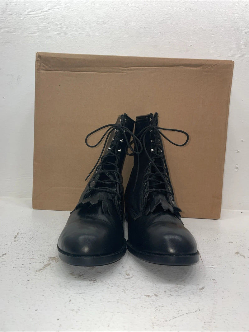 New Men’s Black Lace Up J Chisholm Cowboy Boots. J 2000 10.5 10 1/2 D. 8-26 