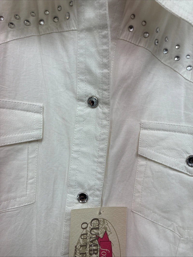 New Women’s Cumberland White Gem Long Sleeve Pearl Snap Medium KK-82