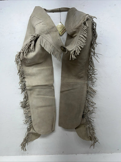 New Tan Equi-Grip Show Chaps With Fringe Adjustable Waist 42” L-32