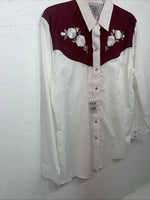 New Women’s ELY Cattleman White Red Flower Long Sleeve Button Up M #3802 3C-42