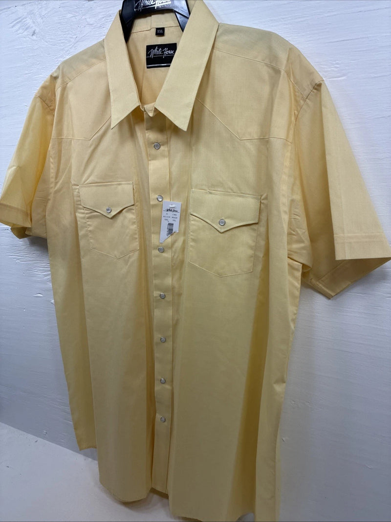 New Men’s White Horse Yellow Short Sleeve Pearl Snap 2XL F-97