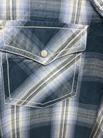 New Men’s ELY 1878 Blue Flannel Long Sleeve Pearl Snap 2XL H-56