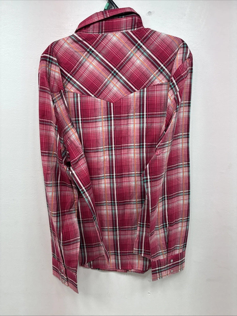 New Women’s Cumberland Pink Plaid Long Sleeve Pearl Snap XL II-14