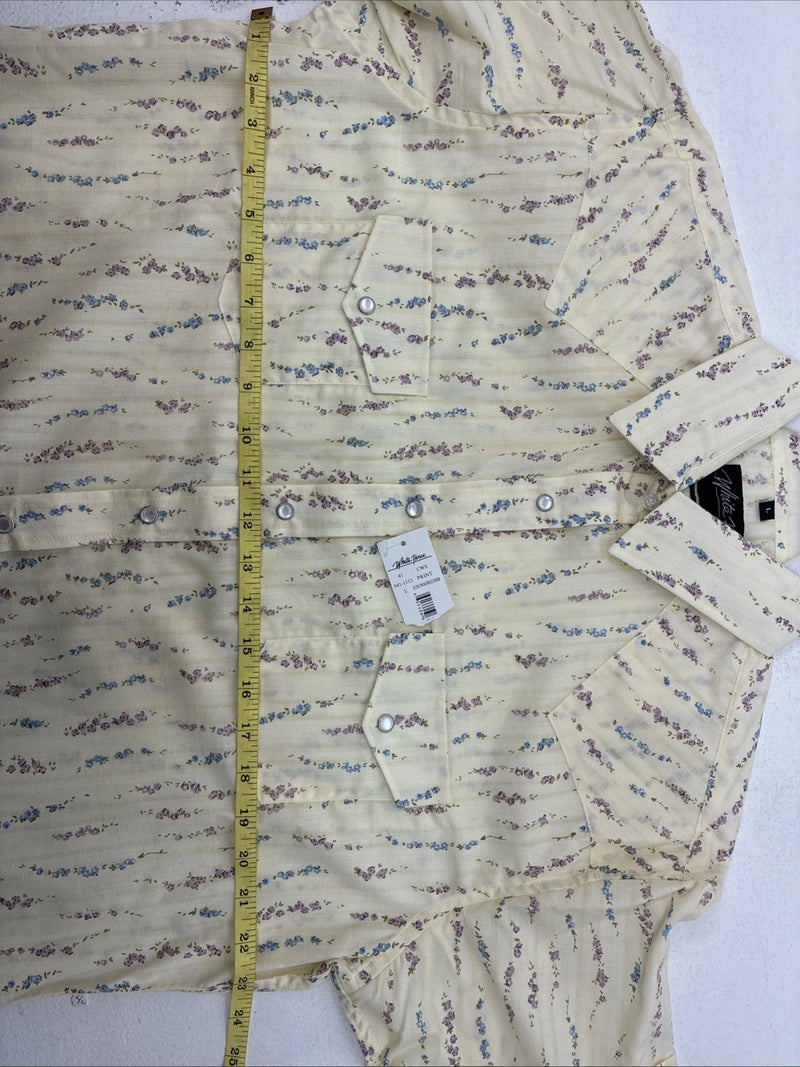 New Women’s White Horse Yellow Floral Short Sleeve Pearl Snap Large II-93