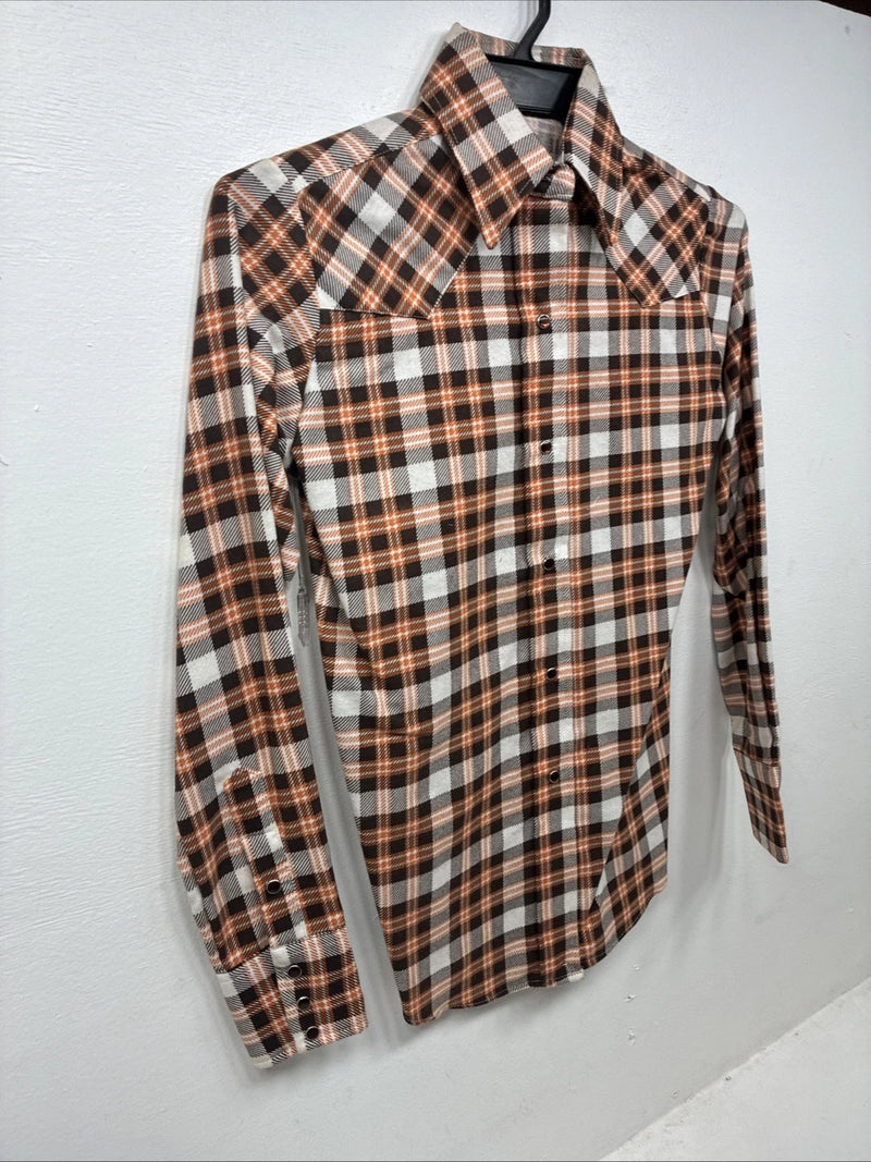 New Women’s Panhandle Slim Orange Plaid Long Sleeve Pearl Snap Size 30 KK-56