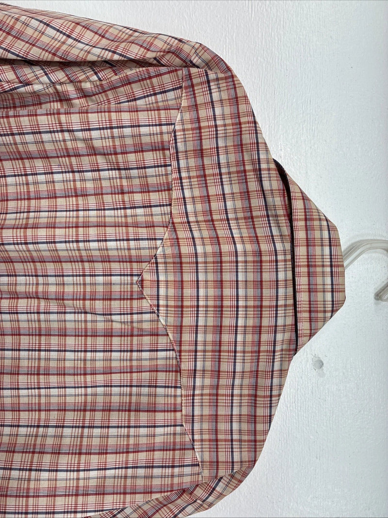 New Women’s Pandhanel Slim Red Plaid Short Sleeve Pearl Snap 15.5 Large MM-20