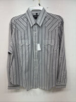 New Women’s White Horse Black Gray Stripe Long Sleeve Pearl Snap Large II-12