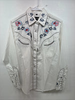 New Women’s White Horse White Embroidered Long Sleeve Pearl Snap Medium MM-33