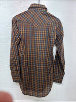 New Men’s LEE Brown Plaid Long Sleeve Pearl Snap 14.5 Small M-55