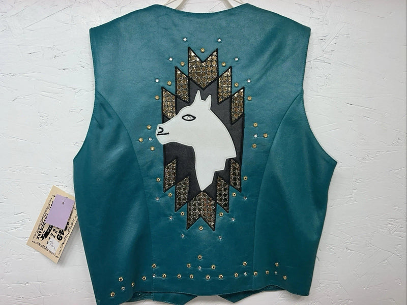 New Women’s 1849 Authentic Ranchwear Blue Horse Western Show Vest Small G-603