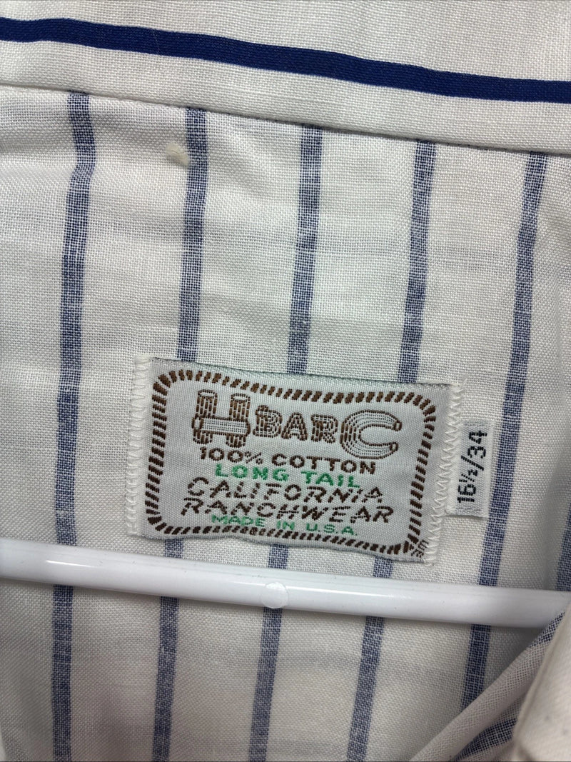 New Men’s H Bar C White Blue Stripe Long Sleeve Pearl Snap 16.5 X 34 Large Q-103