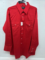 New Men’s White Horse Red Simple Long Sleeve Pearl Snap XL O-59