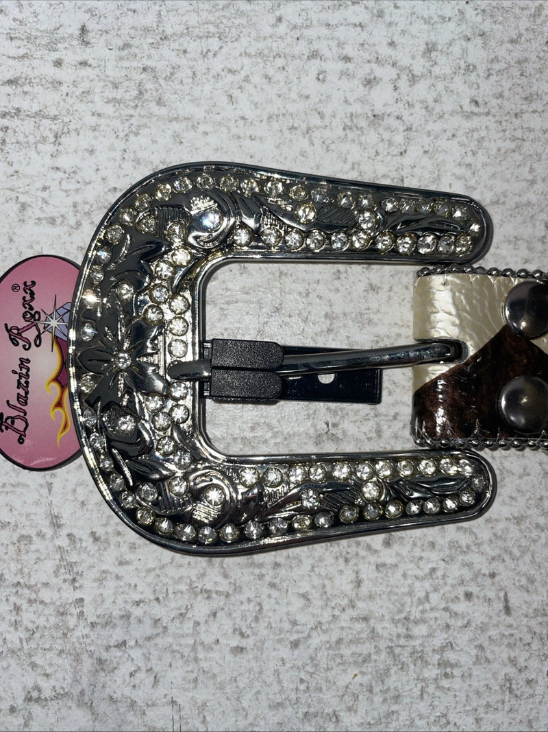 New Cow Print Genuine Leather Blazin Roxx Bling M Belt #N3510602 Z-23