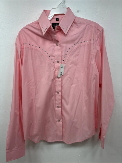 New Women’s White Horse Pink Long Sleeve Pearl Snap Small DD-99