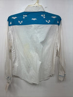 New Women’s Mine & Bills White Blue Long Sleeve Button Up Medium YY-102