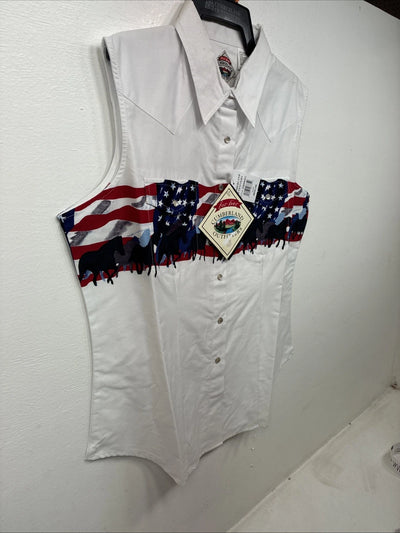 New Women’s Cumberland White Design Short Sleeve Pearl Snap Medium MM-84