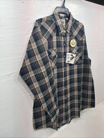 New Men’s ELY Cattleman Brown Blue Plaid Long Sleeve Pearl Snap XLT R-44