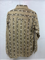 New Men’s ELY Plains Tan Black Floral Long Sleeve Pearl Snap 16 X 36 Large X-64
