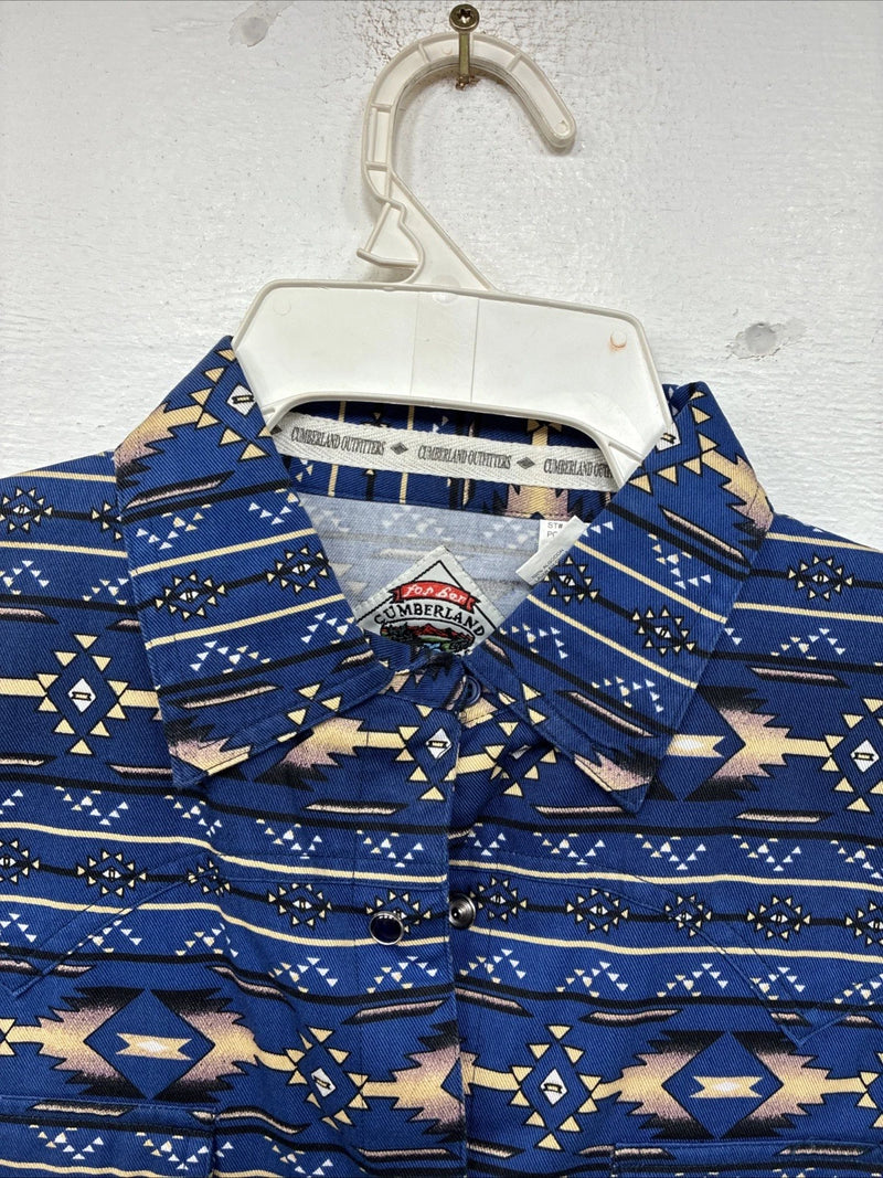 New Women’s Cumberland Blue Design Short Sleeve Pearl Snap Size Large TT-73