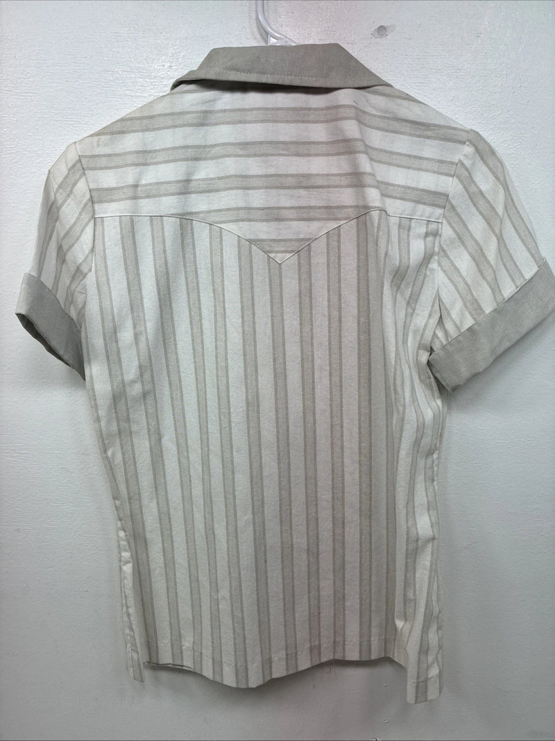 New Women’s H Bar C Gray White Stripe Short Sleeve Button Up Size 30 TT-55