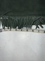 New Green Congress Leather Show Chaps With Fringe Adjustable Waist 51” N-26