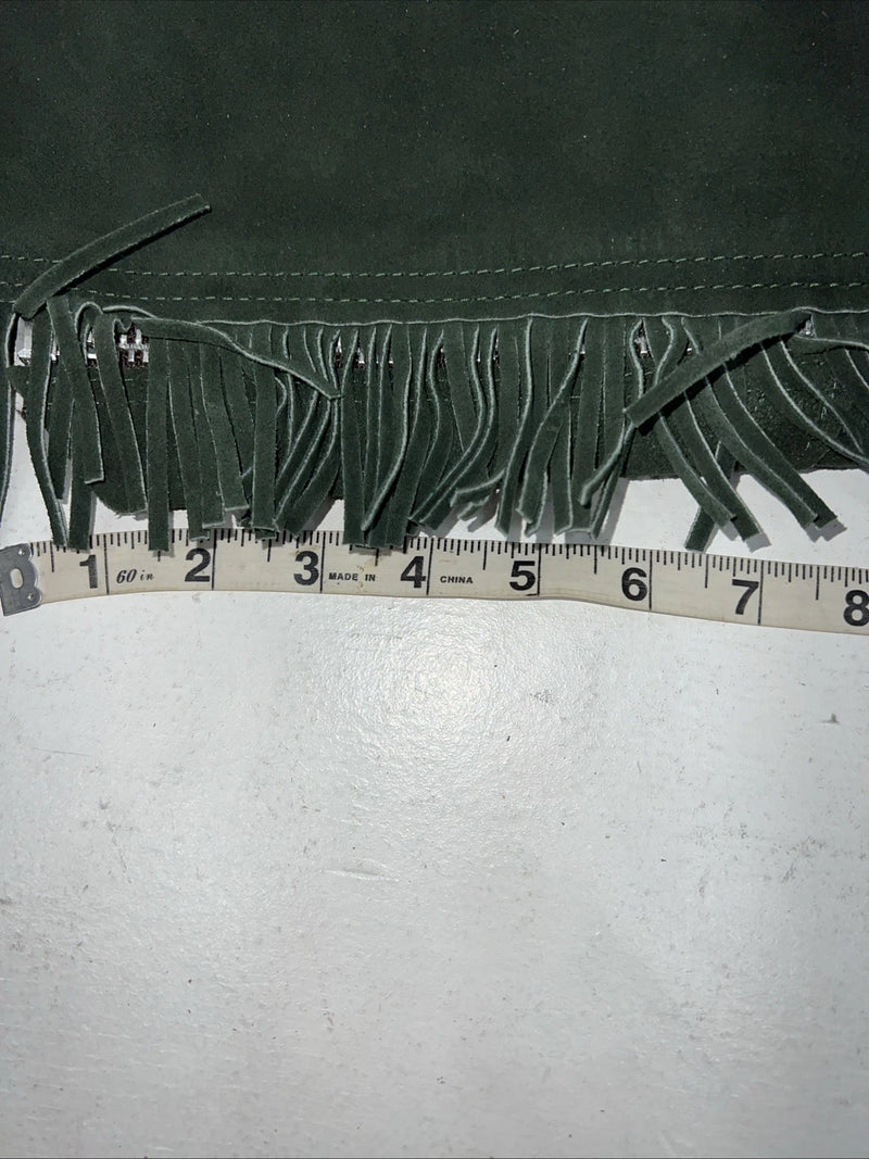 New Green Congress Leather Show Chaps With Fringe Adjustable Waist 51” N-26