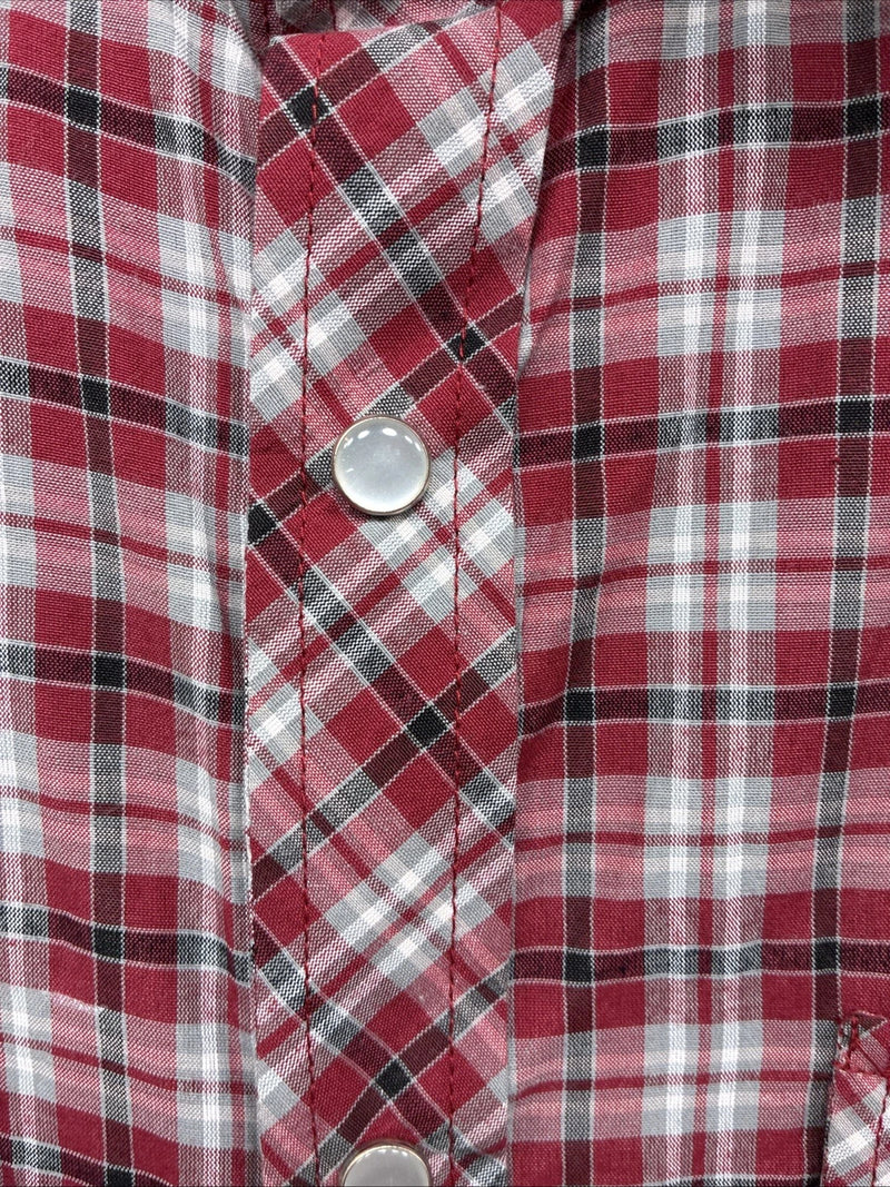 New Men’s White Horse Red Plaid Long Sleeve Western Pearl Snap XL J-39