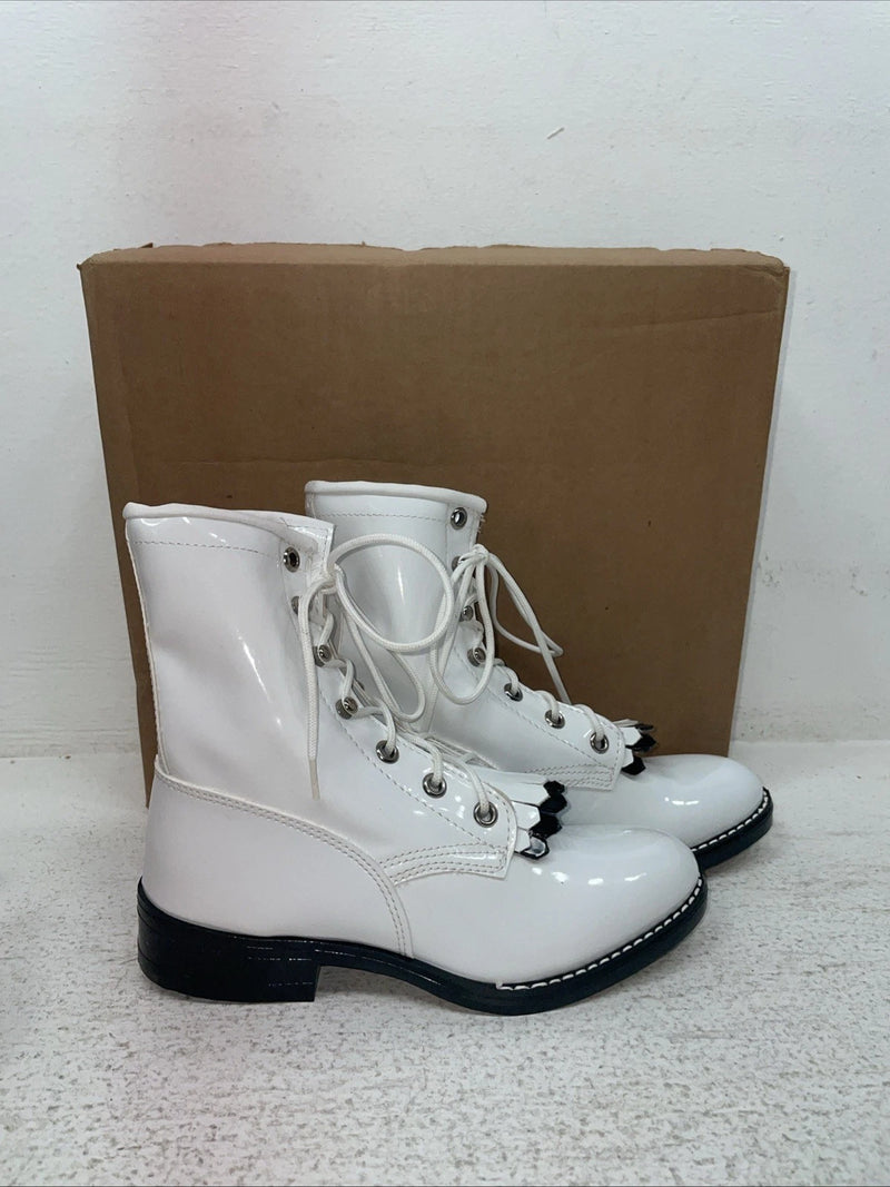 New Kids White Lace Up Bronco Cowboy Boots. C 1337 13 D. 23-55