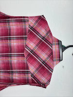 New Women’s Cumberland Pink plaid Short Sleeve Pearl Snap XL GG-26