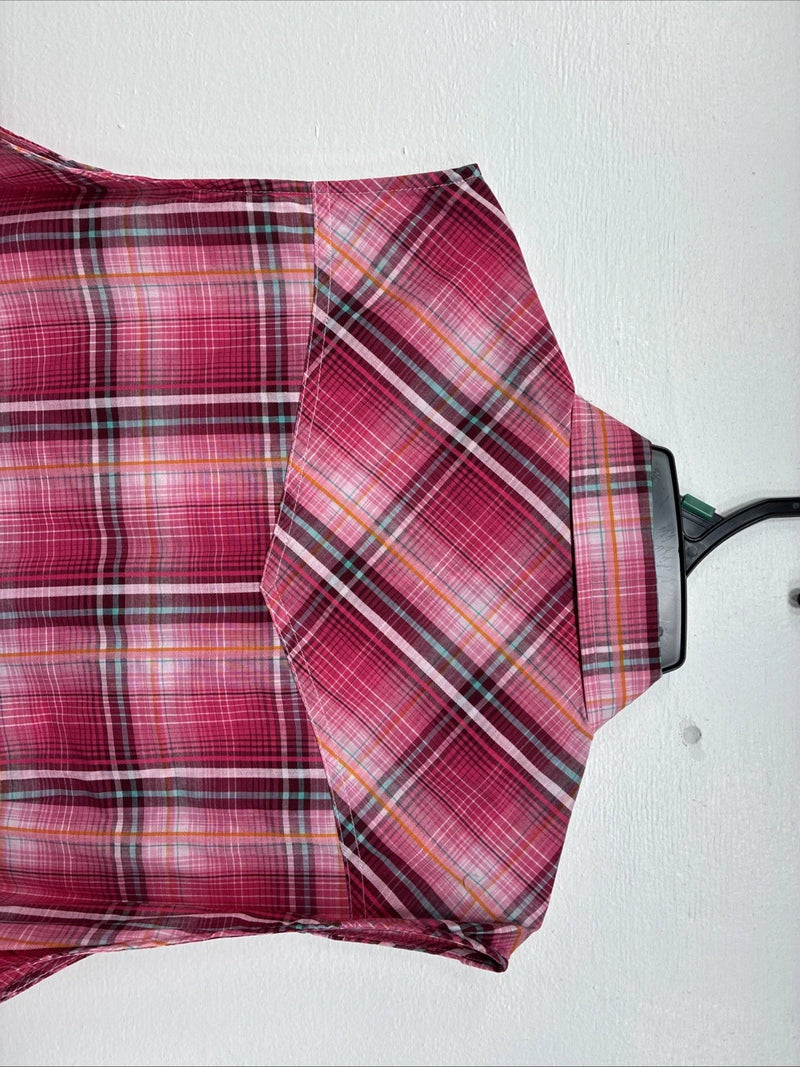 New Women’s Cumberland Pink plaid Short Sleeve Pearl Snap XL GG-26