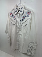 New Women’s White Horse White Embroidered Long Sleeve Pearl Snap Medium MM-33