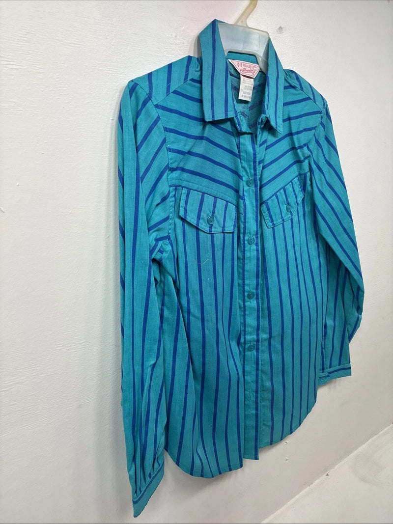 New Women’s H Bar C Blue Stripe Long Sleeve Button Up Size 10 MM-14