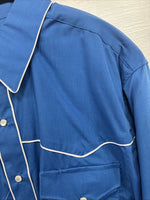 New Men’s White Horse Blue Long Sleeve Pearl Snap Large CC-28