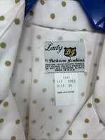 New Women’s Lady DJ White Brown Polkadot Long Sleeve Pearl Snap Size 34 YY-114