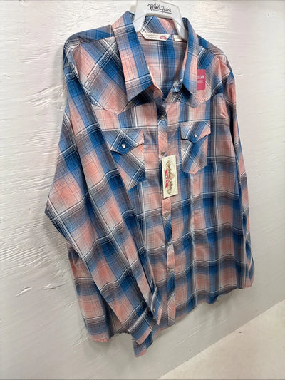 New Girls Cumberland Blue Pink Plaid Long Sleeve Pearl Snap 3XL CC-111