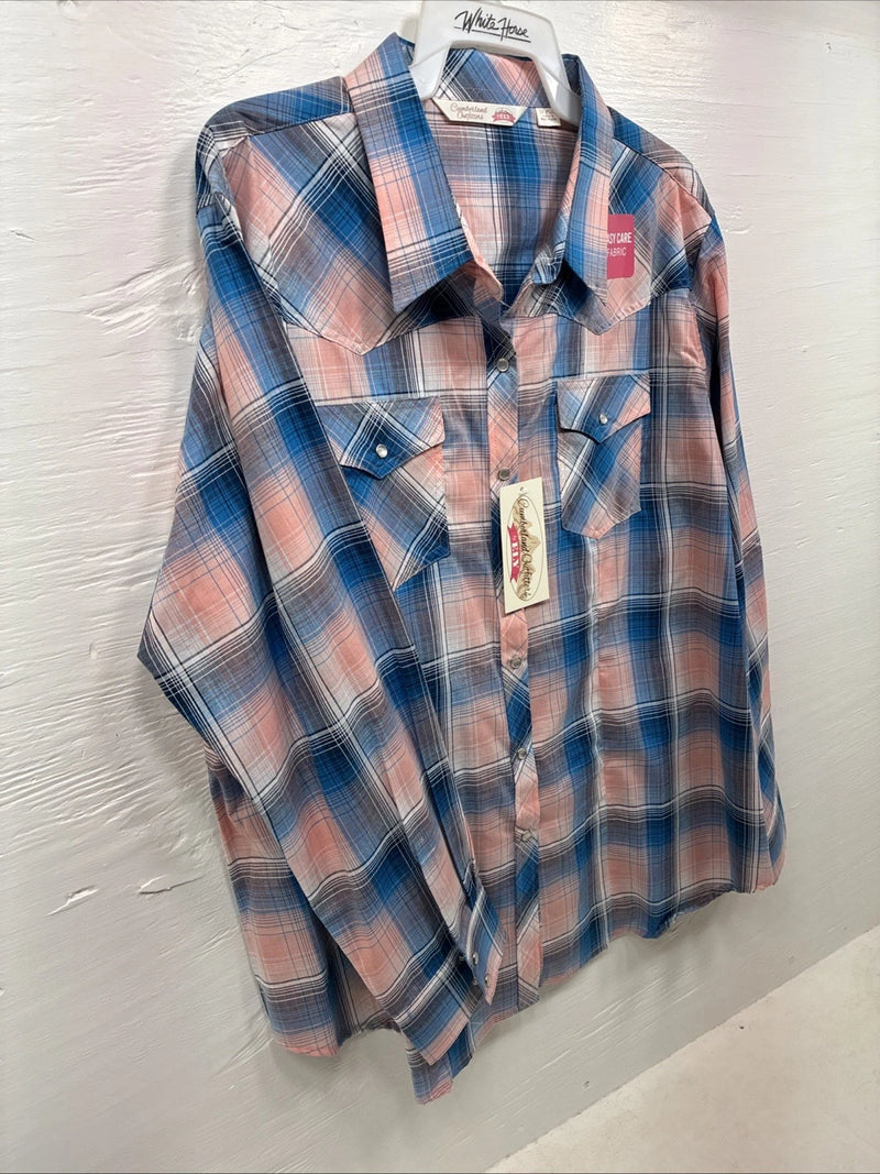 New Girls Cumberland Blue Pink Plaid Long Sleeve Pearl Snap 3XL CC-111