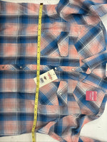 New Women’s Cumberland Pink Blue Plaid Long Sleeve Pearl Snap 1XL Plus GG-68