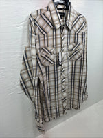 New Men’s ELY 1878 Brown Blue Plaid Long Sleeve Pearl Snap XL V-28