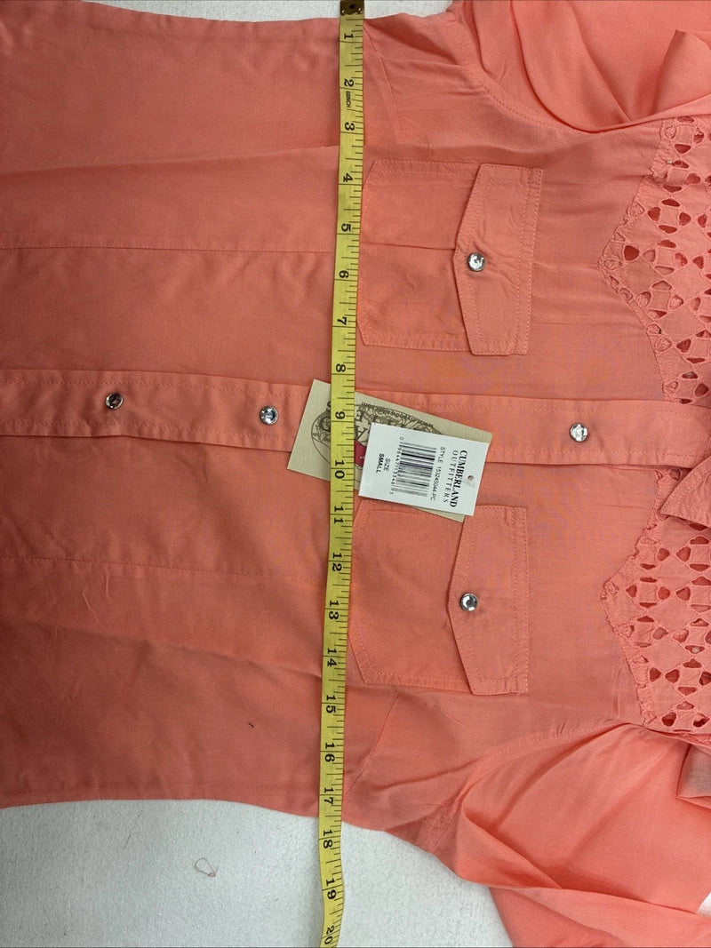New Women’s Cumberland Pink Design Long Sleeve Pearl Snap Small KK-54