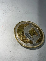 New Women’s Justin Gold Silver Horse Head belt Buckle. F-9