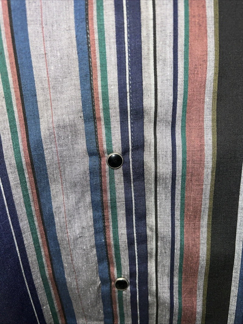 New Mens Navy Stripped ELY cattleman Pearl Snap Long Sleeve Shirt 15.5x34 M I-29