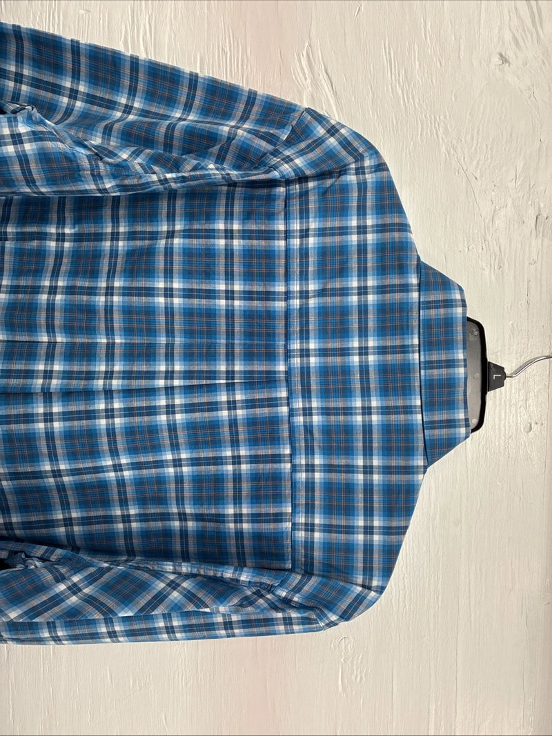 New Men’s ELY Cattleman Blue Plaid Long Sleeve Pearl Snap Large Q-34