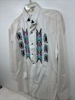New Women’s Chaplin White Designed Long Sleeve Button Up Medium YY-76