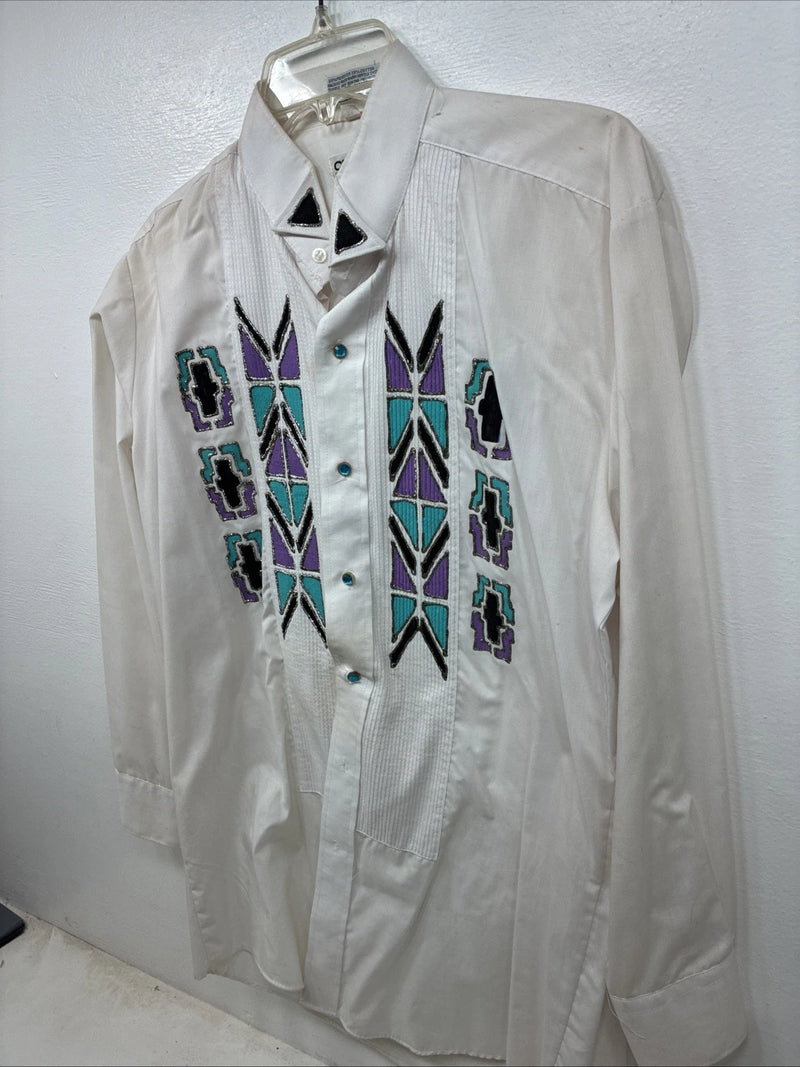 New Women’s Chaplin White Designed Long Sleeve Button Up Medium YY-76