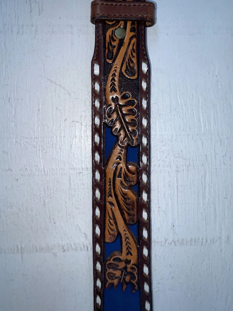 New Blue Genuine Leather Longhorn Tooled 30” Belt #82829 NN-39