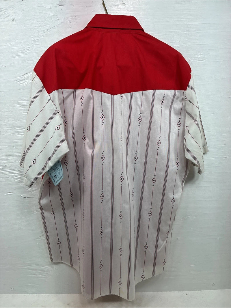 New Men’s Cowboy Threads Red Designed Short Sleeve Button Up Large CC-47