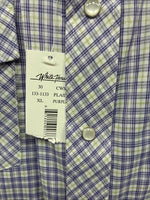 New Men’s White Horse Purple Plaid Long Sleeve Pearl Snap XL M-70