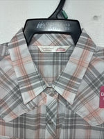New Women’s Cumberland Pink Gray Plaid Short Sleeve Pearl Snap Large GG-77
